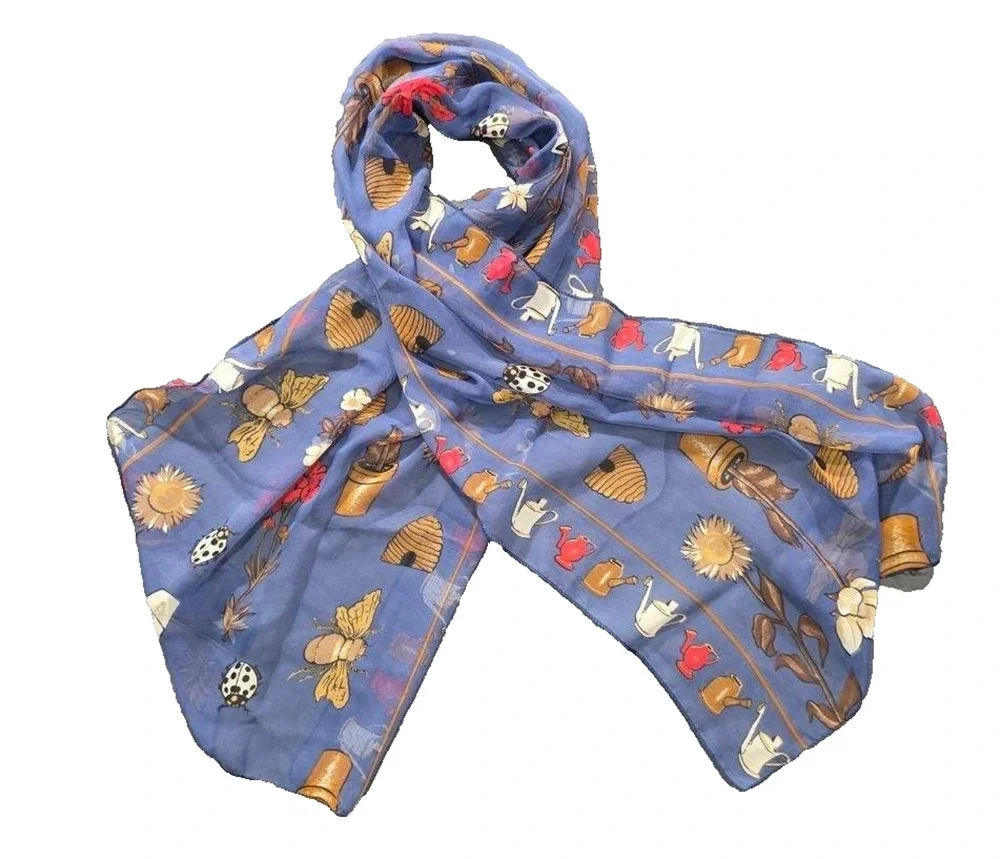 Scarf Baar & Beards Pure Silk Floral Blue Cream Hand Rolled A009364